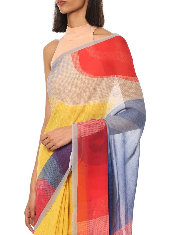 Satya Paul Grey Georgette Silk Printed Casual Saree for Women