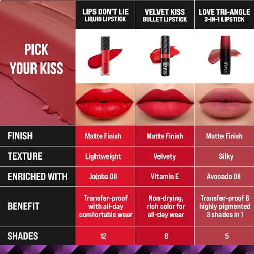 Staze 9To9 Love Tri-Angle 3 In 1 Matte Lipstick |3 Unique Shades In 1 | Transfer-Proof | 12 H Longstay | Non Drying Formula With Intense Color Payoff | 03 Caramel Rose | 3.8 G