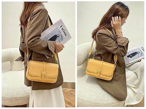 SIBY PU Leather Shoulder Sling Bag for Women- Versatile Crossbody Purse with Detachable Strap, Travel Outdoor Mini Bag-YELLOW