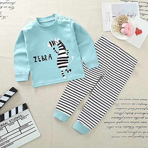 Bold N Elegant Cotton Full Sleeve Cute Cartoon Print T-Shirt & Pajama PJ Jogger Clothing Set for Infant Toddler Baby Boy Girl Kids (3-4 Years, Blue - Zebra)