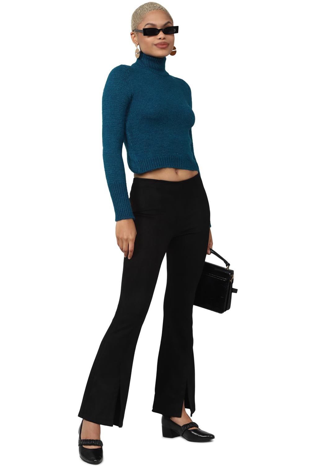 FOREVER 21 Women's Acrylic Turtle Neck Sweater (598146_Blue