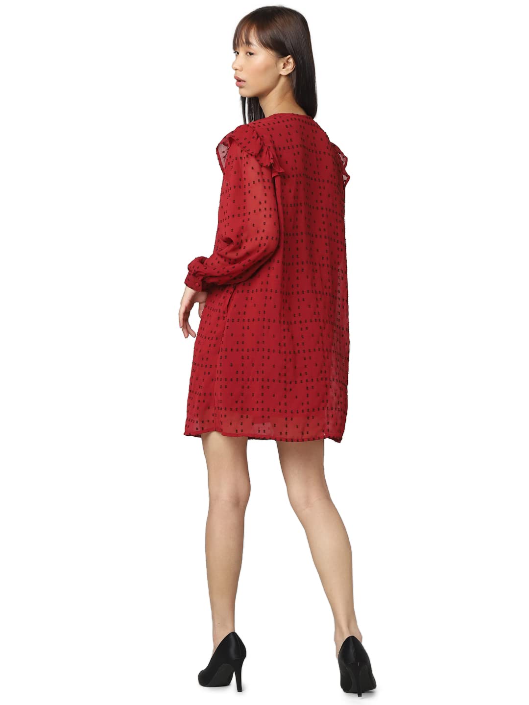 Only Women's Polyester Shift Above The Knee Dress (124156801- Merlot_34)