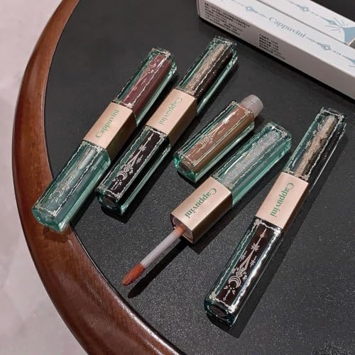 Cappuvini Forest Secret Double Headed Lip Glaze | Water Light Single-Coated Formula | Long Stay Waterproof Lips Care | Longlasting Shades Light Pink Nude Red-Brown | Moisturizing Lip Blam with Glossy High Shine Finish | Cute Floral Packaging for Teen Girl
