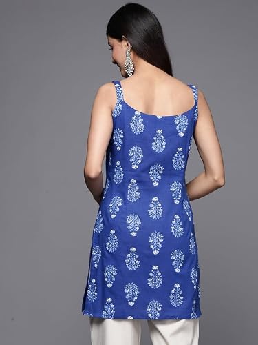 Ahalyaa Women's Cotton Regular Tunic Shirt (AHTUCOKHGL-8121-SS-25_Blue