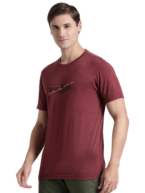 Wildcraft Stylish Men Polyester Kooltex Crewneck Graphic T-shirt - | Half Sleeve Regular Fit T-shirt for Mens (Wine, L)