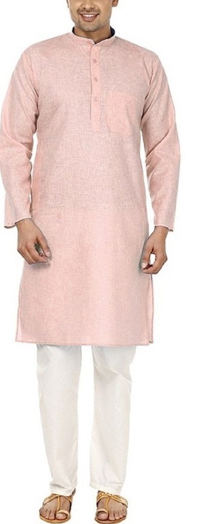 Royal Kurta Men's Super Luxury Linen Cotton Kurta Pyjama Set for Comfort Wear Peach