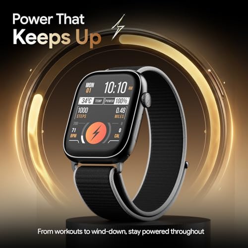 Fire-Boltt Ninja X Ring Smart Watch 1.96" Always On Display Bluetooth Calling, Voice Assistant, SpO2 & Heart Rate, 120+ Sports Modes, IP67 Waterproof Smartwatch for Men & Women - Black Nylon