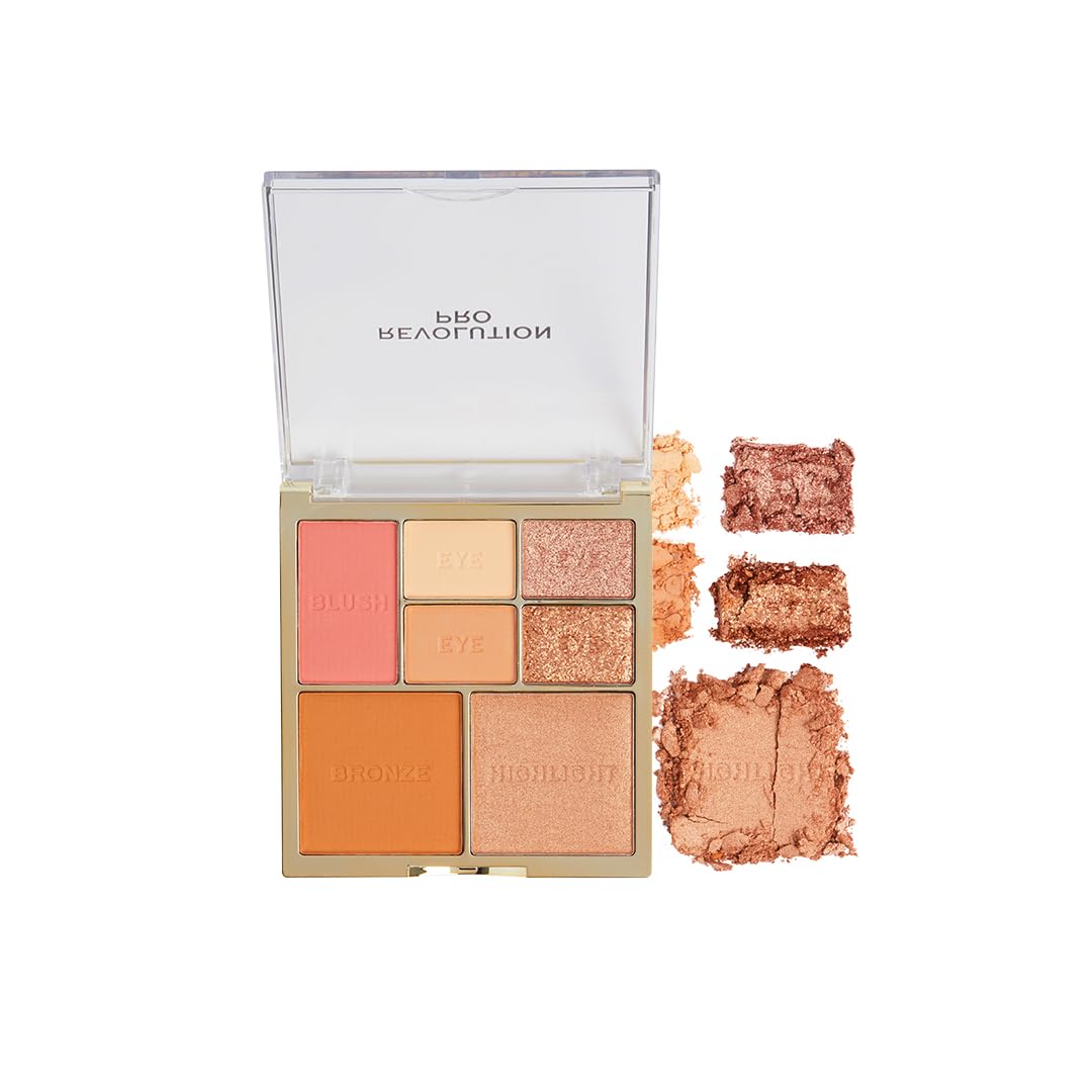 Revolution Pro- Iconic Eye & Cheek Palette- Light/Medium |All-in-one makeup must-have |7-shade palette for eyes, face and cheeks |Highly pigmented |Blendable & buildable |12gm
