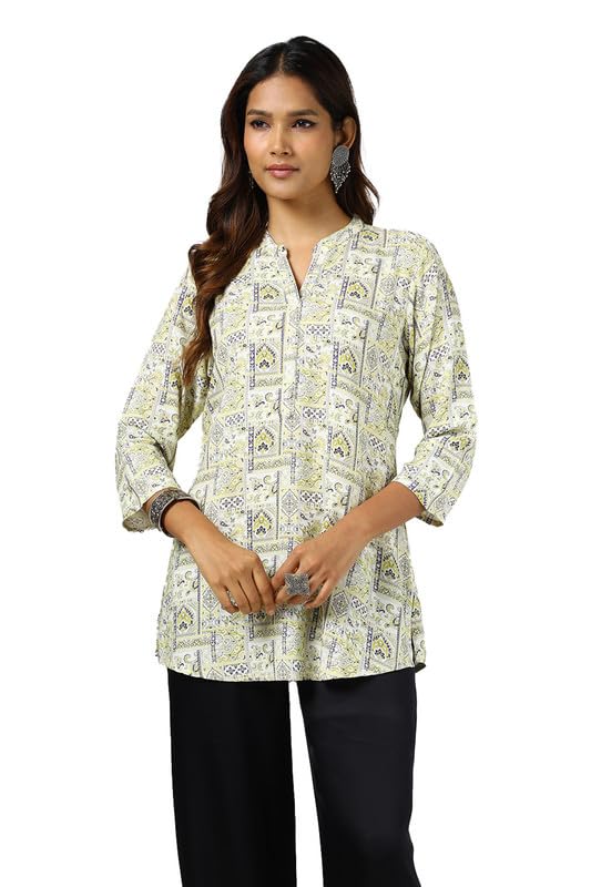 Soch Womens Yellow Rayon Ethnic Motifs Tunic