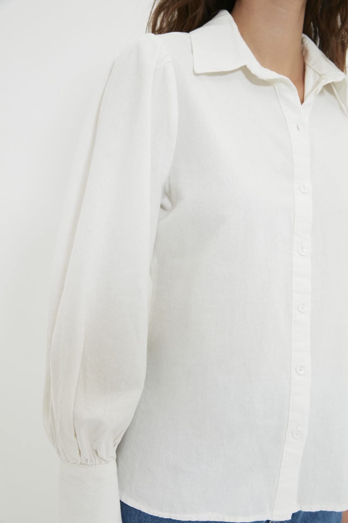 Trendyol Women Regular Basic Shirt Collar Woven Shirt, White, 42