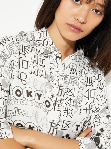 Max URB_N Women Printed Boxy Cropped Shirt (Ivory_S)