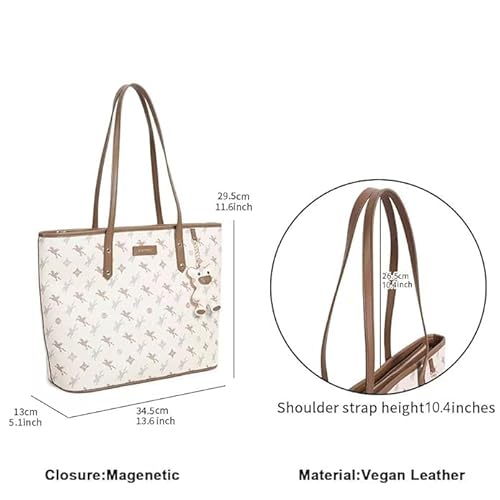 NOJTI Women’s Handbag Tote Bag Premium PU Leather Shoulder Bag with Top Handle & Detachable Strap – Stylish Large Capacity Purse for Office, Casual & Party Use (T520-Milk White)