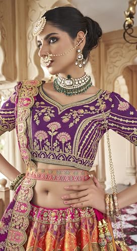 Luxury Bridal Lehenga Choli Set, Purple and Multicolor, Heavy Embroidered