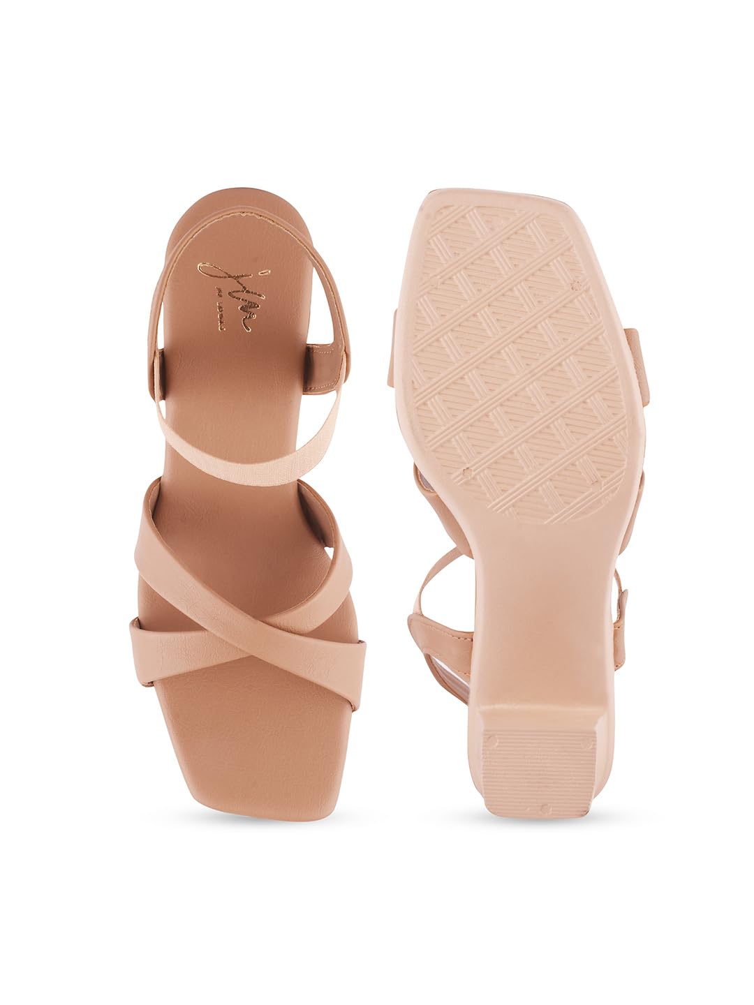 JM LOOKS Stylish Fancy Block Heel Sandal with Ankle Strap for Women & Girls | Casual Women Heel Sandals Peach