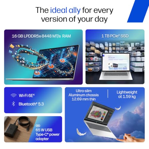 HP Omnibook 5 OLED (Previously Pavilion), Snapdragon X Processor 45 Tops (16GB LPDDR5x, 1TB SSD) 2K,16''/40.6cm, Win11, Office24, Silver, 1.59kg, fb0001QU, Multi-Day Battery AI Laptop