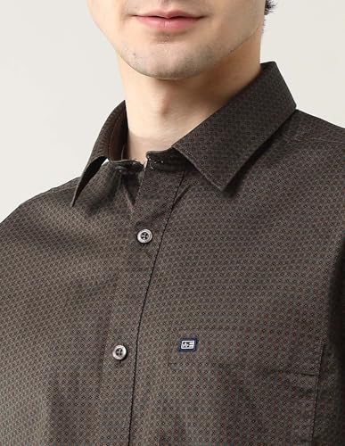 Arrow Sports Men's Geometric Regular Fit Shirt (ASAJSH1748_Dark Brown