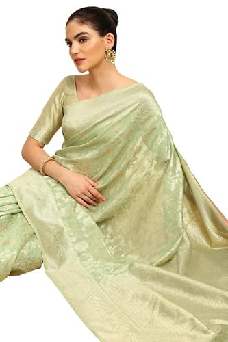 Soch Womens Sap Green Floral Jacquard Weave Tussar Saree