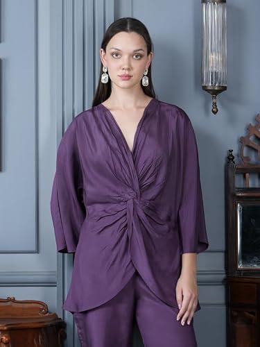 JISORA Women's Russian Silk Co-ord Set 4RCS3066-S Purple S