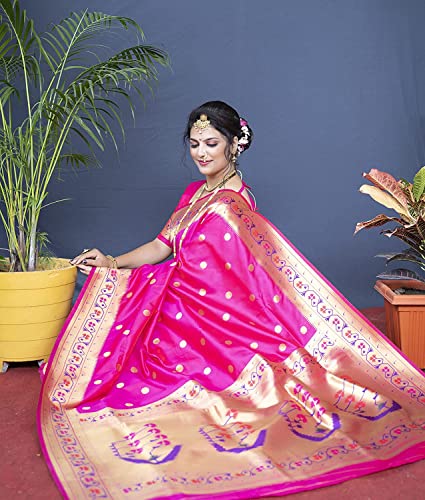SGF11 Women's Paithani Kanjivaram Soft Silk Saree With Blouse Piece (Pink)