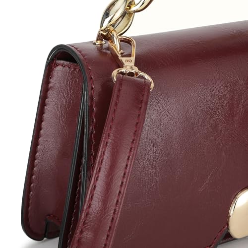 Fastrack Party Sling Bag for Women | Compact Shoulder Bag for Girls, Ladies, Women | Faux Leather Handbag with Gold Chain Handle (Maroon)