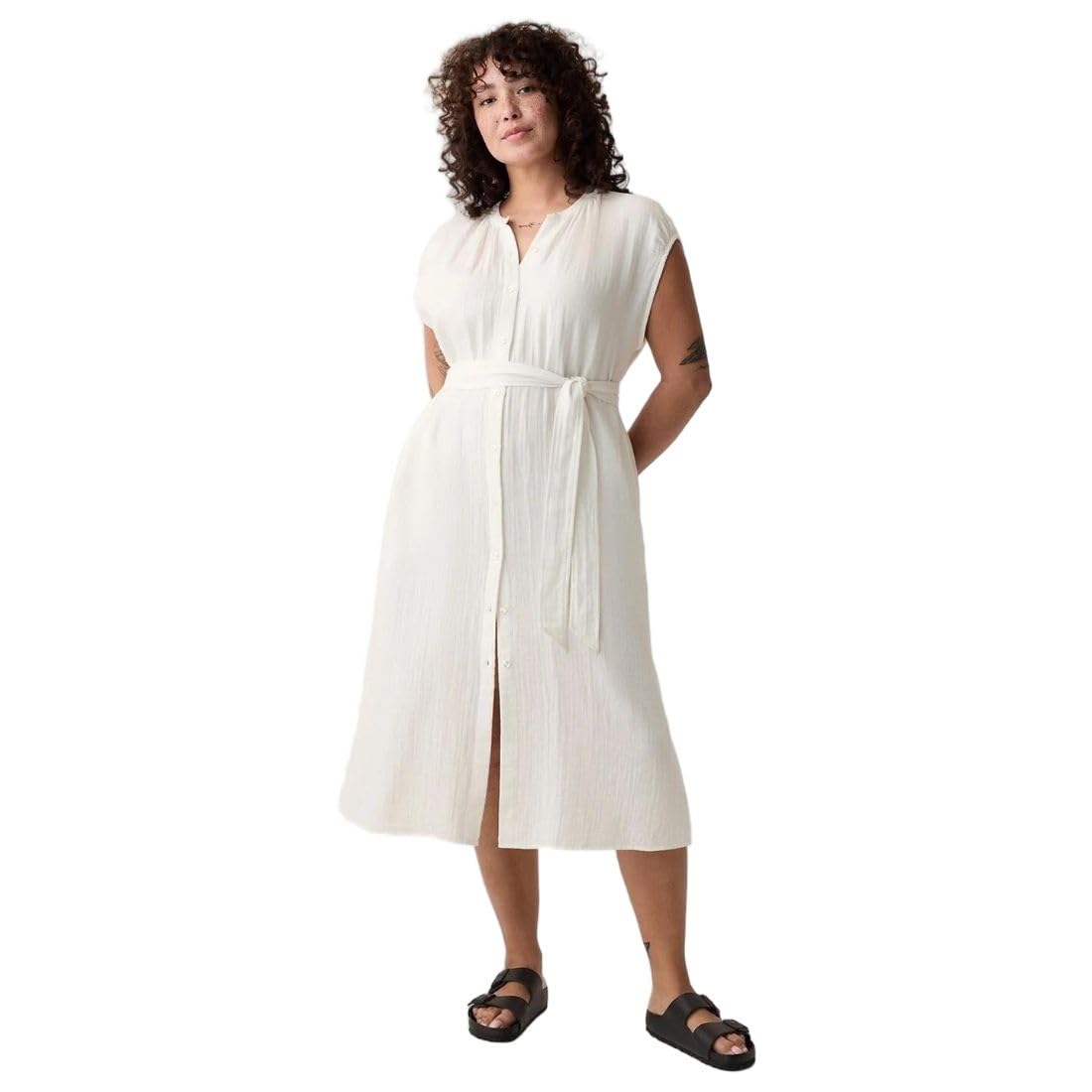 GAP Women's Cotton Classic Below The Knee Casual Dress (442528445_offwhite