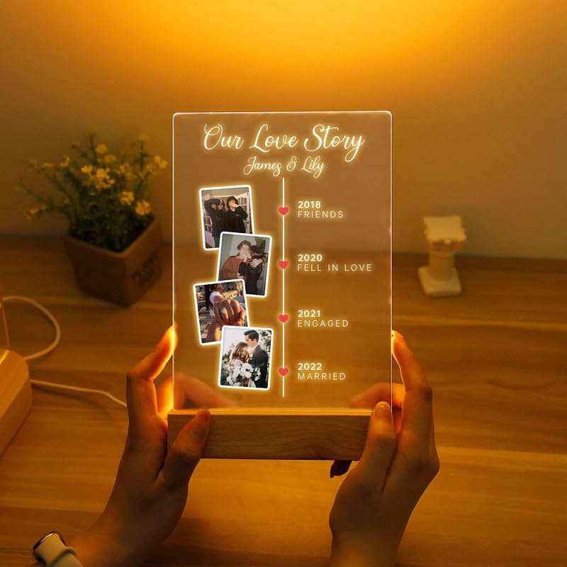 THE GRANDEUR Acrylic Led Rectangular Tabletop Photo Frame Customised Gift, Anniversary Gift, Valentine's Day Gift, Wedding Gifts for Couples, Marriage Gift, Birthday Gifts(Design 1), Brown, 20x15 cm1
