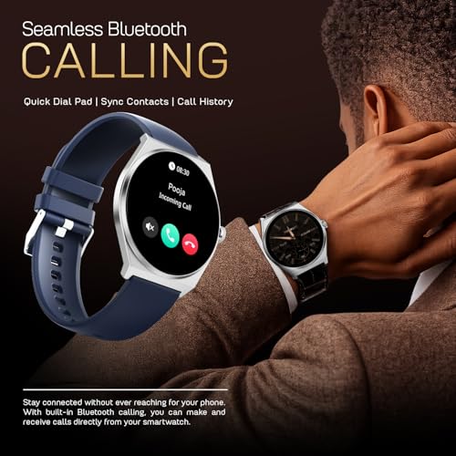 Fire-Boltt Phoenix Nova Smartwatch 1.43” Slim Super AMOLED Display, 466x466 Pixel Always-On Display, Bluetooth Calling, Health Tracker for Men & Women Classic Blue