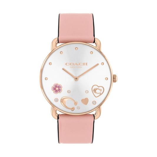 Coach Elliot Qtz Basic Silver White Round Dial Women's Watch|Blush Calfskin Material|Blush Calfskin Color Band - 14504295