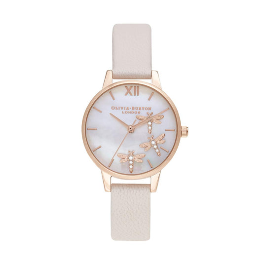 Olivia Burton Analog White Mother of Pearl & Dragonfly & Stone Dial Women's Watch-OB16GB01