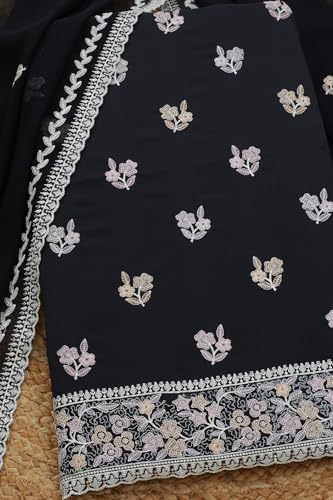 Soch Womens Black Crepe Embroidered Unstitch Dress Material With Sequins