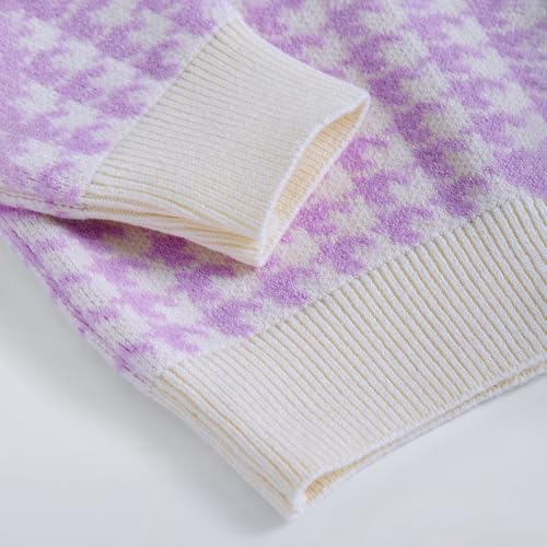 Hopscotch Girls Full Sleeves Purple 2-Pc Houndstooth Textured Sweater & Skirt For Age (6-7 Years)