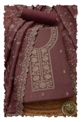 Soch Womens Blush Pink Crushed Tissue Embroidered Unstitch Dress Material With Zari