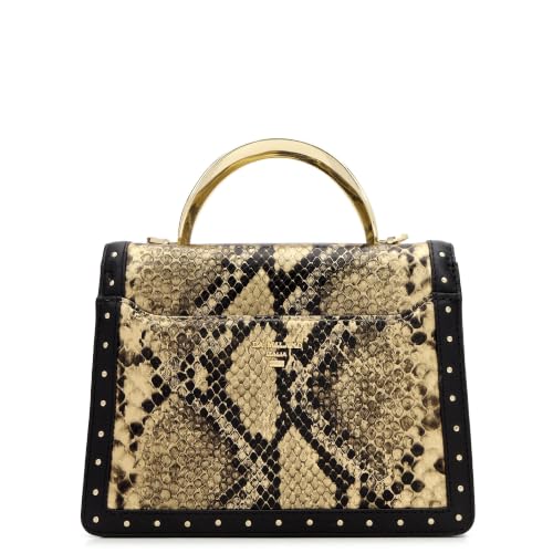 Da Milano Leather Satchel Bag for Women - Beige & Black (LB-02392)