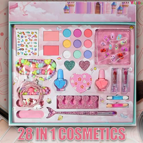 VikriDA Big Size Kids Washable Makeup Kit, Fold Our Makeup Palette with Mirror, Make Up Toy Cosmetic Kit Gifts for Girls - Safety Tested- Non Toxic