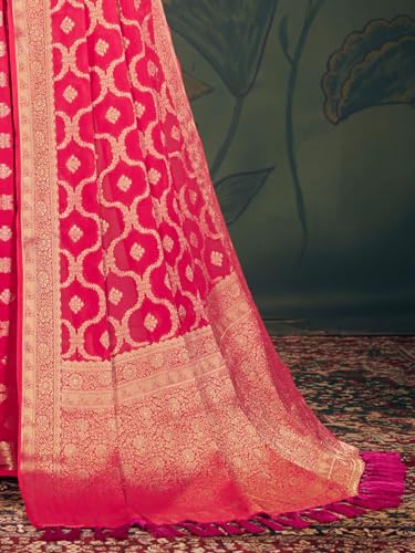 AKHILAM Women's Georgette Ethnic Motif Printed Saree With Unstitched Blouse Piece(Pink_ARYA2302_FL)