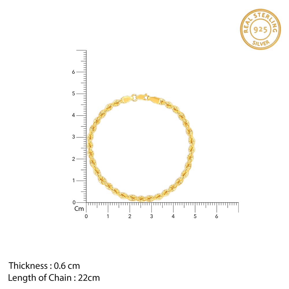 GIVA 925 Silver Golden Rope Bracelet For Him, Adjustable |Gifts for Men & Boys | With Certificate of Authenticity and 925 Stamp | 6 Months Warranty