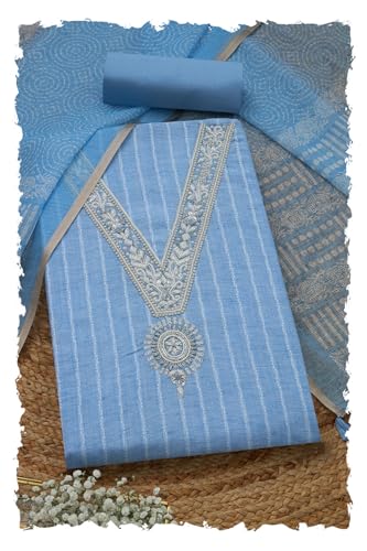 Soch Womens Powder Blue Cotton Embroidered Unstitch Dress Material With Beads