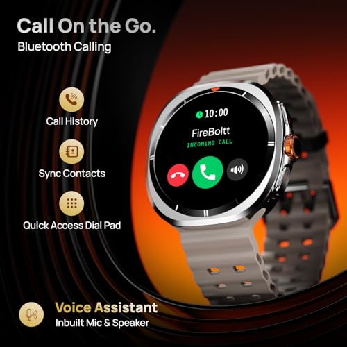 Fire-Boltt Axiom Round Smart Watch 1.43″ Super AMOLED Display with Always‑On Mode, Bluetooth Calling, Rotating Crown, SPO₂ & Heart Rate Monitor, IP67 Waterproof Silicone Smartwatch for Men - White