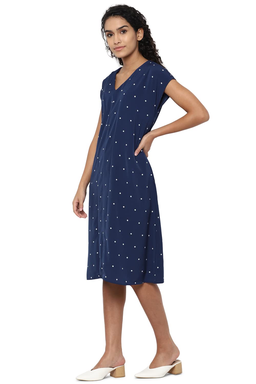 Allen Solly Women's Polyester Classic Mini Dress (AHDRCRGF102561_Navy_L)