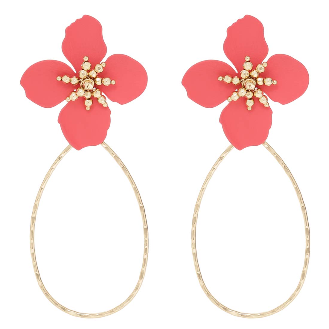 Aaishwarya Red Floral Waterdrop Oversized Dangle Earrings For Women And Girls.