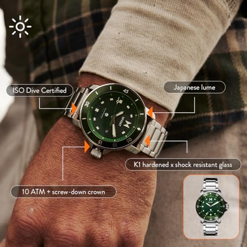 MVMT Stainless Steel Cali Diver Men'S Solar Rechargeable Sport'S Analog Watch - Water-Resistant 10 Atm/100 Meters - 40Mm