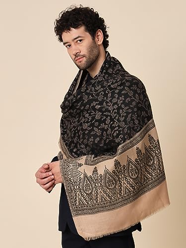 Zamour Kani Weave Woollen Shawl for Men, Traditional Design in Soft and Warm Fabric (Black and White)