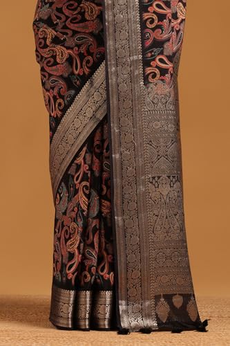 Soch Womens Black Silk Paisley Print Saree With Zari Woven