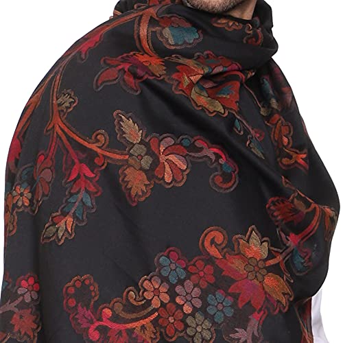 Weavers Villa Men's Woven Acro Wool Gents Shawls, Muffler, Stole for Men (Black), 100cm x 200cm