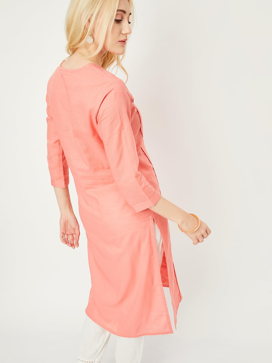 Max Women's Cotton Blend Regular Regular Fit Kurta (Dawwsu24Ko1_Pink_L