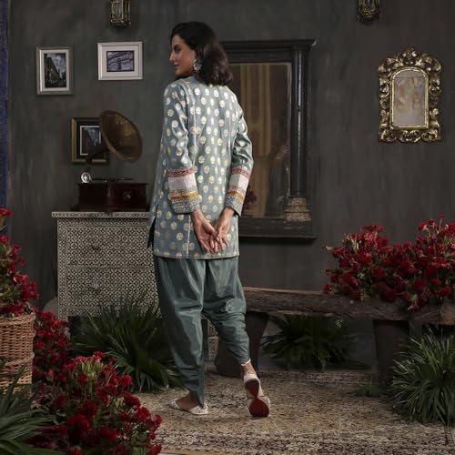 Biba Women's Viscose Kurta Set (SKDBNRSVO30775AW25ERBL_Earthy Blue