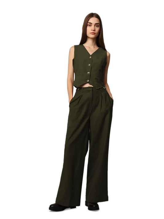 ONLY Women's Regular Fit Dark Green Waistcoat