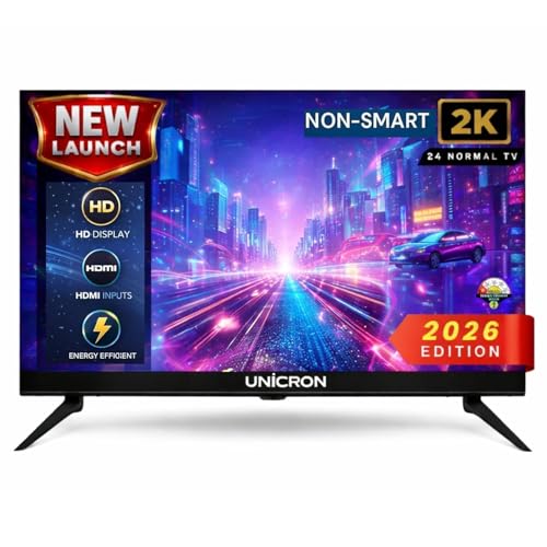 UNICRON 24 Inch HD LED TV Non Smart 20W Sound Output, Premuim Slim Design Crystal Clear Display with HDMI & USB Ports, Ideal for Home, Office & Monitor Security Television