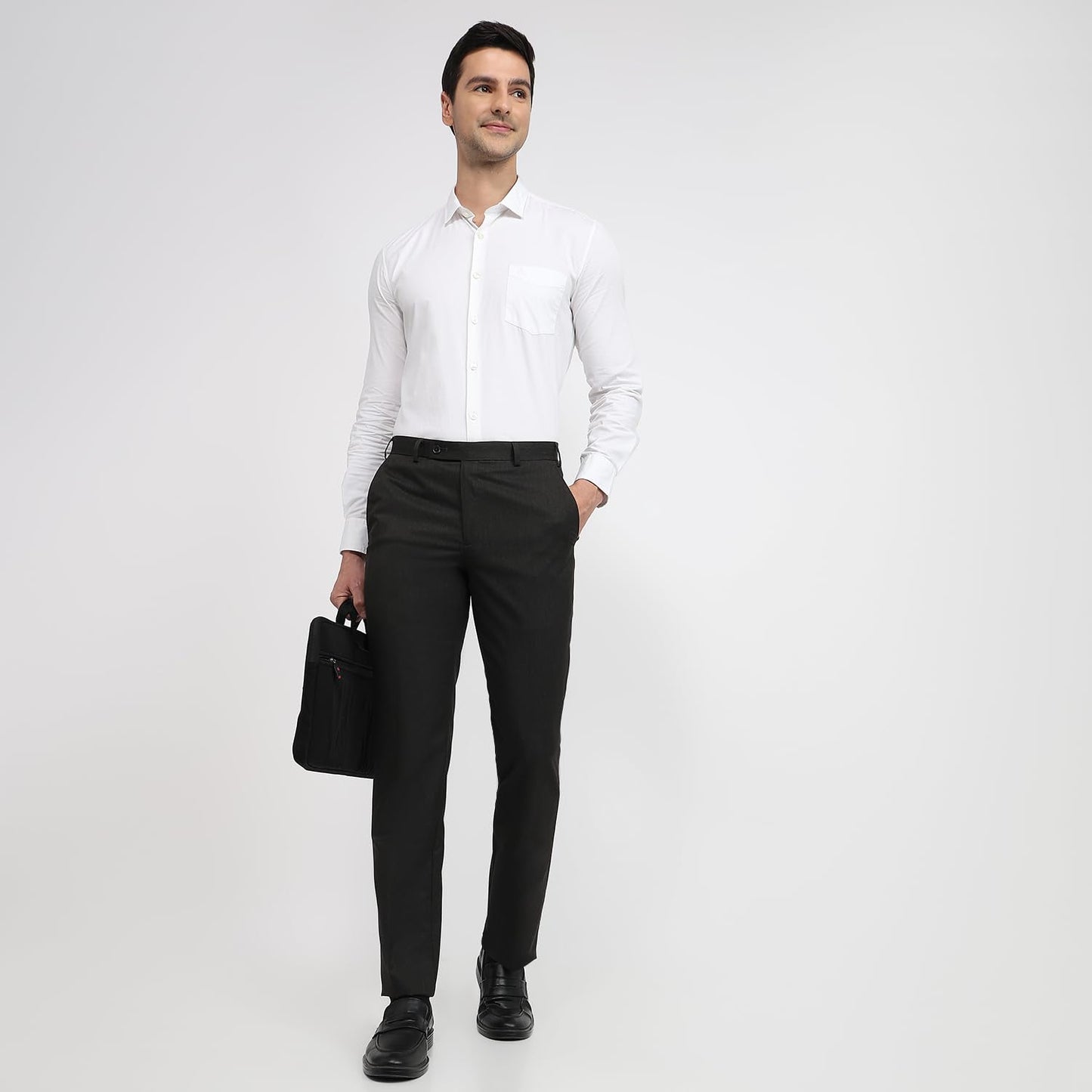 Park Avenue Men Regular Fit Solid Pattern Polyester Blend Flat Front Formal Trouser Dark Brown