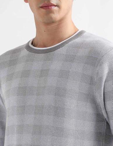 Arrow Men's Checked Regular Fit Sweater (ARAKSW4127_Light Grey_L)